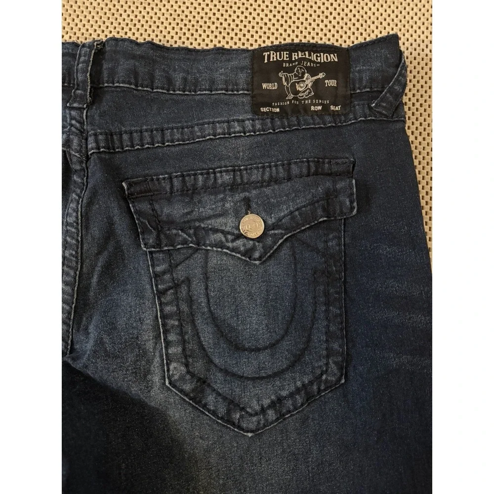 True Religion Jeans Geno Big T Flap Pocket Mens Size 38 Dark Wash Blue Stretch